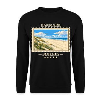 Danmark Blokhus Vintage Reisemarke - Unisex Pullover - Schwarz - Vorne - Alina (178cm) & Michal (187cm)