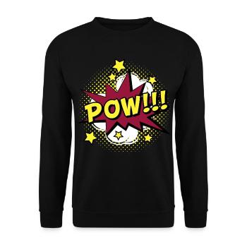 Comic POW Knall Cartoon Superheld - Unisex Pullover - Schwarz - Vorne - Alina (178cm) & Michal (187cm)