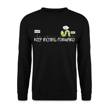 Keep Inching Forward Wurm Motivation Inchworm Humo - Unisex Pullover - Schwarz - Vorne - Alina (178cm) & Michal (187cm)