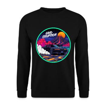 Grid Eruption Retro Outrun JDM Streetwear - Unisex Pullover - Schwarz - Vorne - Alina (178cm) & Michal (187cm)
