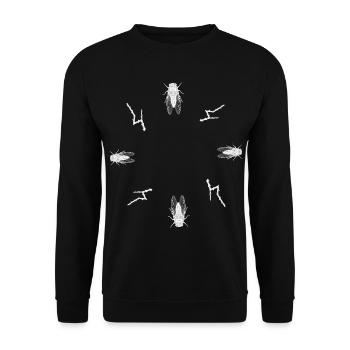Zikade & Dornenzweig - Botanische Kunst - Unisex Pullover - Schwarz - Vorne - Alina (178cm) & Michal (187cm)