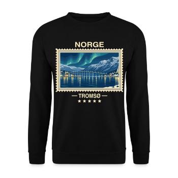 Norwegen Tromsø Vintage Reisemarke - Unisex Pullover - Schwarz - Vorne - Alina (178cm) & Michal (187cm)