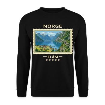 Norwegen Flåm Vintage Reisemarke - Unisex Pullover - Schwarz - Vorne - Alina (178cm) & Michal (187cm)
