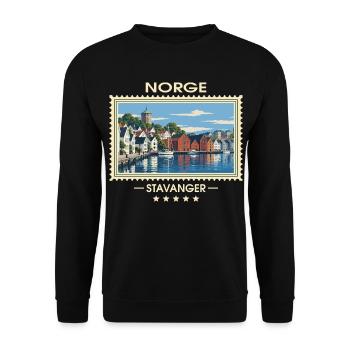 Norwegen Stavanger Vintage Reisemarke - Unisex Pullover - Schwarz - Vorne - Alina (178cm) & Michal (187cm)