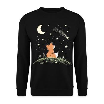 Fuchs Sternschnuppe Sterne Nacht Waldtier Cartoon - Unisex Pullover - Schwarz - Vorne - Alina (178cm) & Michal (187cm)