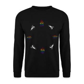 Beerenranke & Wespe - Naturmotiv LGBTQ - Unisex Pullover - Schwarz - Vorne - Alina (178cm) & Michal (187cm)