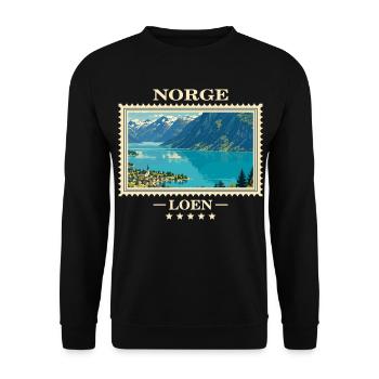 Norwegen Loen Vintage Reisemarke - Unisex Pullover - Schwarz - Vorne - Alina (178cm) & Michal (187cm)
