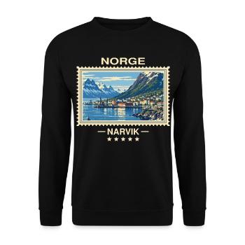 Norwegen Narvik Vintage Reisemarke - Unisex Pullover - Schwarz - Vorne - Alina (178cm) & Michal (187cm)