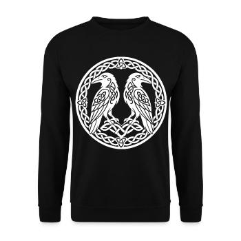 Odins Raben im keltischen Knotenkreis - Unisex Pullover - Schwarz - Vorne - Alina (178cm) & Michal (187cm)