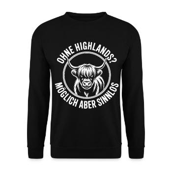 Highland Kuh Spruchkreis - Unisex Pullover - Schwarz - Vorne - Alina (178cm) & Michal (187cm)