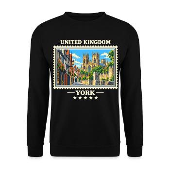Großbritannien York Vintage Reisemarke - Unisex Pullover - Schwarz - Vorne - Alina (178cm) & Michal (187cm)