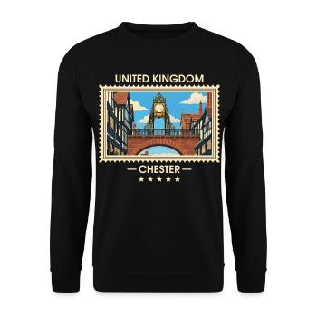 Großbritannien Chester Vintage Reisemarke - Unisex Pullover - Schwarz - Vorne - Alina (178cm) & Michal (187cm)