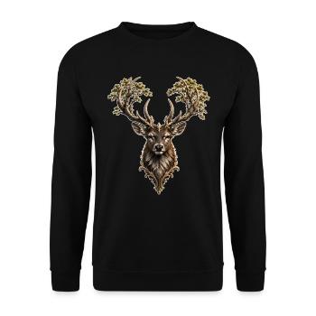 Waldgeweihhirsch - Unisex Pullover - Schwarz - Vorne - Alina (178cm) & Michal (187cm)