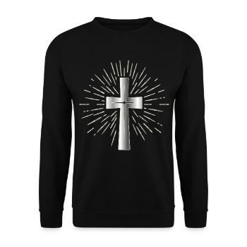 Christlicher Glaube, Symbol Kreuz - Unisex Pullover - Schwarz - Vorne - Alina (178cm) & Michal (187cm)