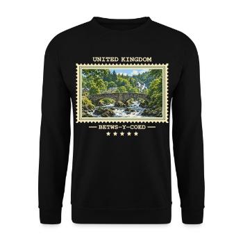 Großbritannien Betws-y-Coed Vintage Reisemarke - Unisex Pullover - Schwarz - Vorne - Alina (178cm) & Michal (187cm)