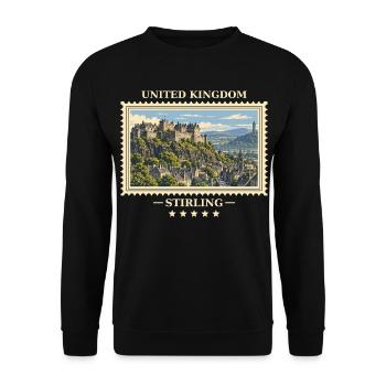 Großbritannien Stirling Vintage Reisemarke - Unisex Pullover - Schwarz - Vorne - Alina (178cm) & Michal (187cm)