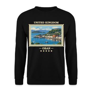 Großbritannien Oban Vintage Reisemarke - Unisex Pullover - Schwarz - Vorne - Alina (178cm) & Michal (187cm)