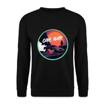 Einweg-Retro Cyber Samurai JDM Streetwear - Unisex Pullover - Schwarz - Vorne - Alina (178cm) & Michal (187cm)