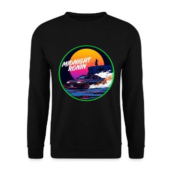 Midnight Ronin Retro übertrifft JDM Streetwear - Unisex Pullover - Schwarz - Vorne - Alina (178cm) & Michal (187cm)
