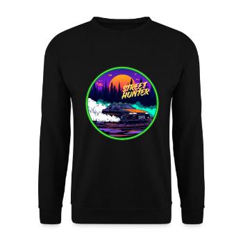 Street Hunter Retro Outrun JDM Streetwear - Unisex Pullover - Schwarz - Vorne - Alina (178cm) & Michal (187cm)