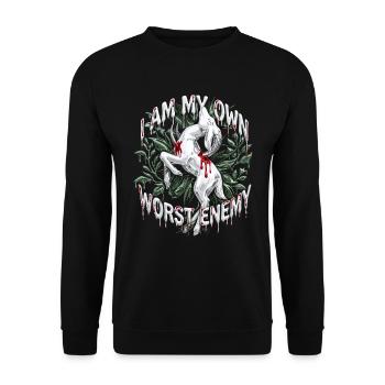 Ich bin mein eigener schlimmster Feind – dunkle, edgy Streetwear - Unisex Pullover - Schwarz - Vorne - Alina (178cm) & Michal (187cm)