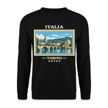 Italien Turin Vintage Reisemarke - Unisex Pullover - Schwarz - Vorne - Alina (178cm) & Michal (187cm)