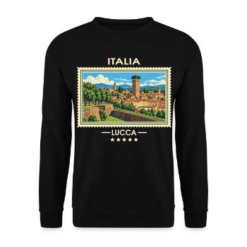 Italien Lucca Vintage Reisemarke - Unisex Pullover - Schwarz - Vorne - Alina (178cm) & Michal (187cm)