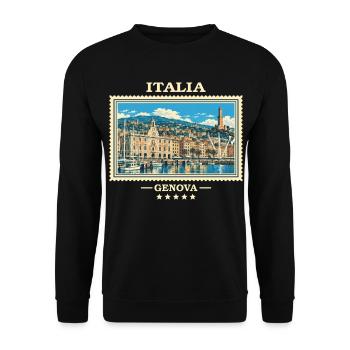 Italien Genua Vintage Reisemarke - Unisex Pullover - Schwarz - Vorne - Alina (178cm) & Michal (187cm)