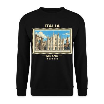 Italien Mailand Vintage Reisemarke - Unisex Pullover - Schwarz - Vorne - Alina (178cm) & Michal (187cm)