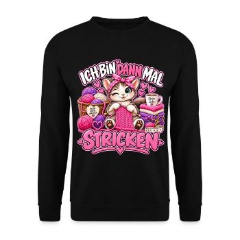 Ich bin dann mal Stricken - Unisex Pullover - Schwarz - Vorne - Alina (178cm) & Michal (187cm)