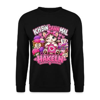 Ich bin dann mal Häkeln - Unisex Pullover - Schwarz - Vorne - Alina (178cm) & Michal (187cm)