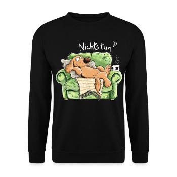 Nichts tun Hund Sofa Couch Chillen Faulenzen Humor - Unisex Pullover - Schwarz - Vorne - Alina (178cm) & Michal (187cm)