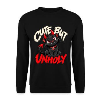 Cute But Unholy Schwarze Katze Gothic - Unisex Pullover - Schwarz - Vorne - Alina (178cm) & Michal (187cm)