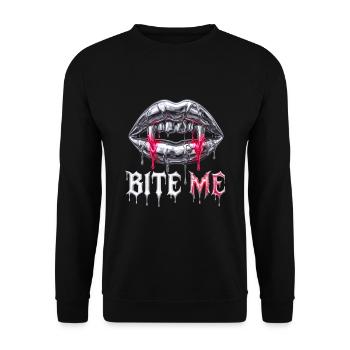 Bite Me – Y2K Liquid Chrome Edgy Streetwear - Unisex Pullover - Schwarz - Vorne - Alina (178cm) & Michal (187cm)