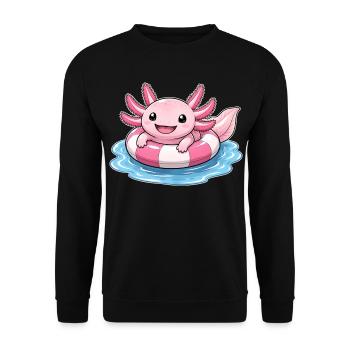 Süßer Axolotl im Schwimmring - Unisex Pullover - Schwarz - Vorne - Alina (178cm) & Michal (187cm)