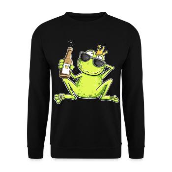 Lustiger Frosch Junggeselle | Single Geschenk - Unisex Pullover - Schwarz - Vorne - Alina (178cm) & Michal (187cm)