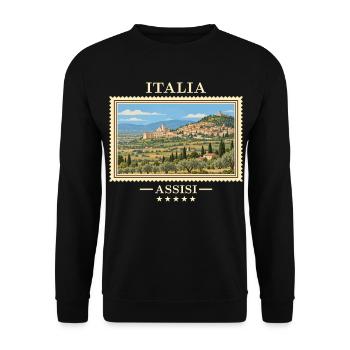 Italien Assisi Vintage Reisemarke - Unisex Pullover - Schwarz - Vorne - Alina (178cm) & Michal (187cm)
