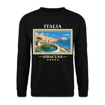 Italien Syrakus Vintage Reisemarke - Unisex Pullover - Schwarz - Vorne - Alina (178cm) & Michal (187cm)