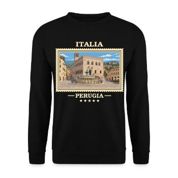 Italien Perugia Vintage Reisemarke - Unisex Pullover - Schwarz - Vorne - Alina (178cm) & Michal (187cm)