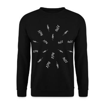 Farn & Hagebutten - Botanik - Unisex Pullover - Schwarz - Vorne - Alina (178cm) & Michal (187cm)