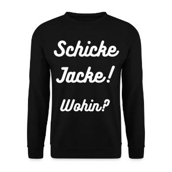 HN Schicke Jacke Wohin Retro Script - Unisex Pullover - Schwarz - Vorne - Alina (178cm) & Michal (187cm)