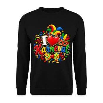 Karneval , I Love Karneval  - Unisex Pullover - Schwarz - Vorne - Alina (178cm) & Michal (187cm)