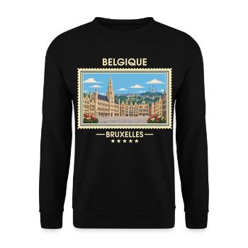 Belgien Brüssel Vintage Reisemarke - Unisex Pullover - Schwarz - Vorne - Alina (178cm) & Michal (187cm)