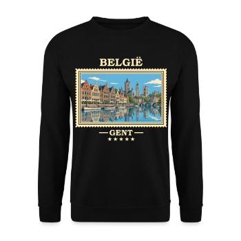 Belgien Gent Vintage Reisemarke - Unisex Pullover - Schwarz - Vorne - Alina (178cm) & Michal (187cm)