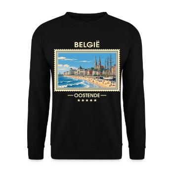 Belgien Ostende Vintage Reisemarke - Unisex Pullover - Schwarz - Vorne - Alina (178cm) & Michal (187cm)