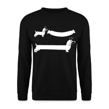 Der weiße Hund und die Wurst - Unisex Pullover - Schwarz - Vorne - Alina (178cm) & Michal (187cm)