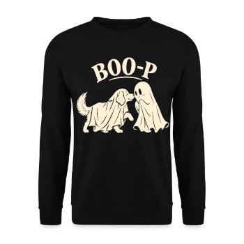 Boo-P Dog Ghost Halloween Retro Dog Lover Gift - Unisex Pullover - Schwarz - Vorne - Alina (178cm) & Michal (187cm)
