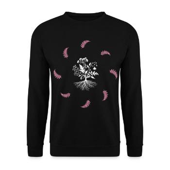 Blumenwurzel & Farn - Dark Botanical - Unisex Pullover - Schwarz - Vorne - Alina (178cm) & Michal (187cm)