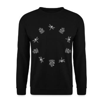 Libelle & Beerenzweig - Botanische Kunst - Unisex Pullover - Schwarz - Vorne - Alina (178cm) & Michal (187cm)