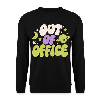 Out of Office – Weltraum-Spruch - Unisex Pullover - Schwarz - Vorne - Alina (178cm) & Michal (187cm)
